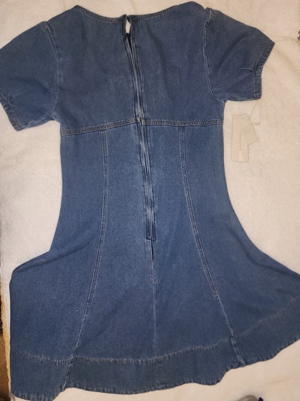 Altar’d X Small Dark Denim Dress – Empire Waist, Contoured Stitching, Back Zip - Picture 2 of 11